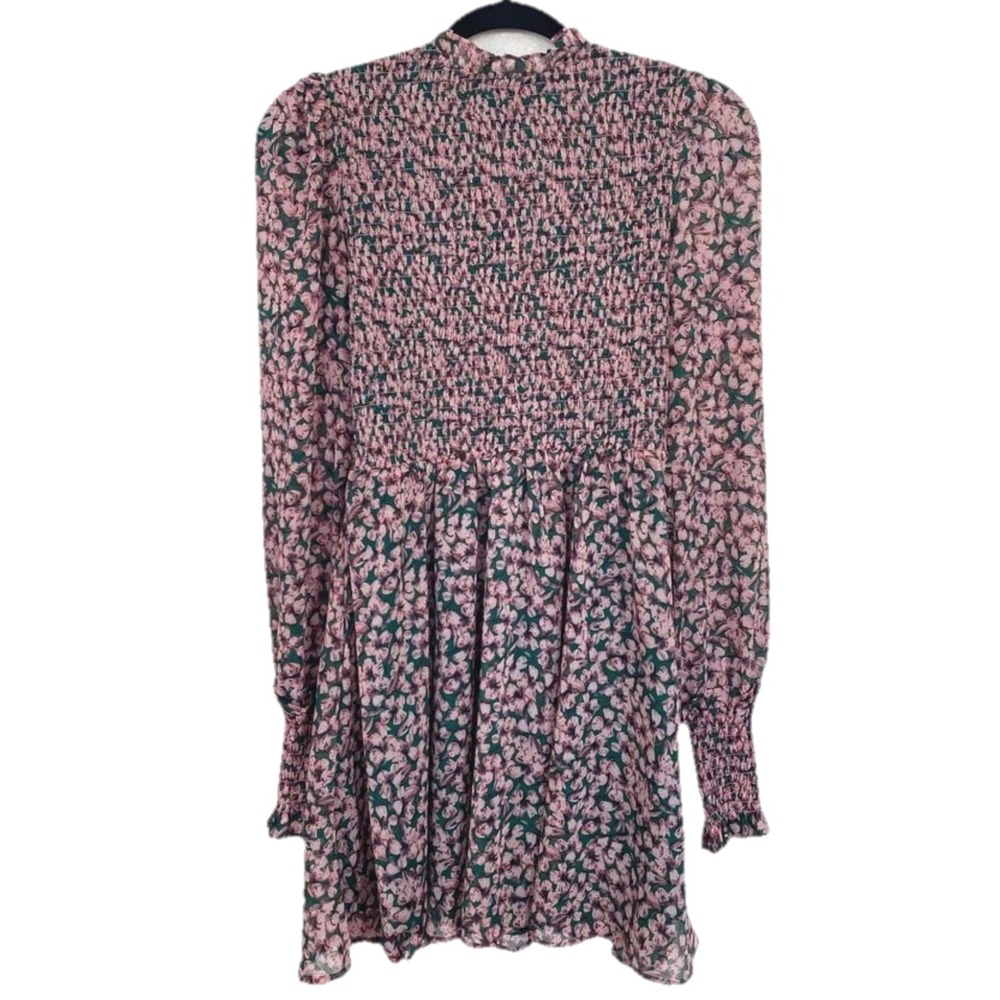 Floral‎ Print Long Sleeve Dress Pink Green Ruffle Tiered Romantic, Boho, Western
